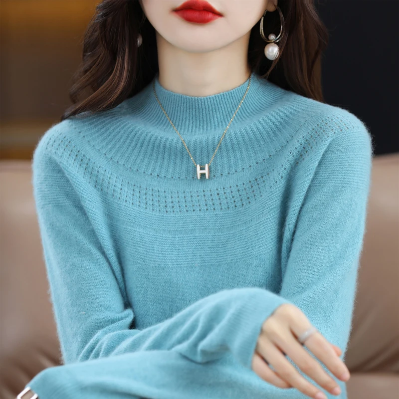 Knitted Sweater Ready to Wear Hollowed Out Wool Sweater Commuting Top Lyer Sweater 2024 Autumn/winter New Women's Item Wholesale 3