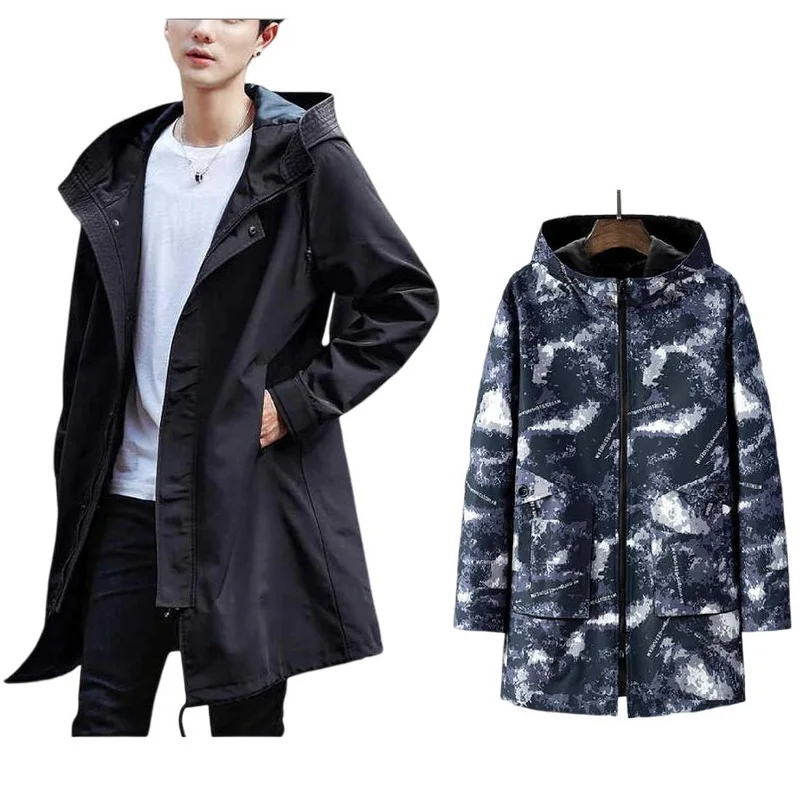 saferido mens fall fashion Mid-Length Windbreaker Men's Spring and Autumn New Korean Style Trendy Handsome Loose Double-Breasted Coat over the Knee