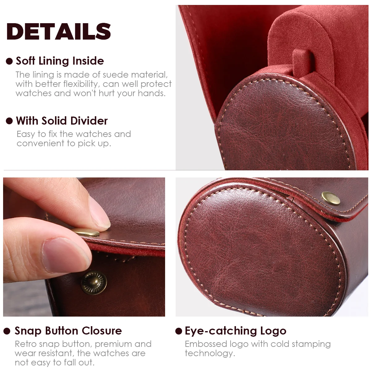 NICERIO Travel Watch Case PU Watch Box 2 Slots Watch Storage Organizer Bracket Holder for Travel Business Trip (Brown) Roll