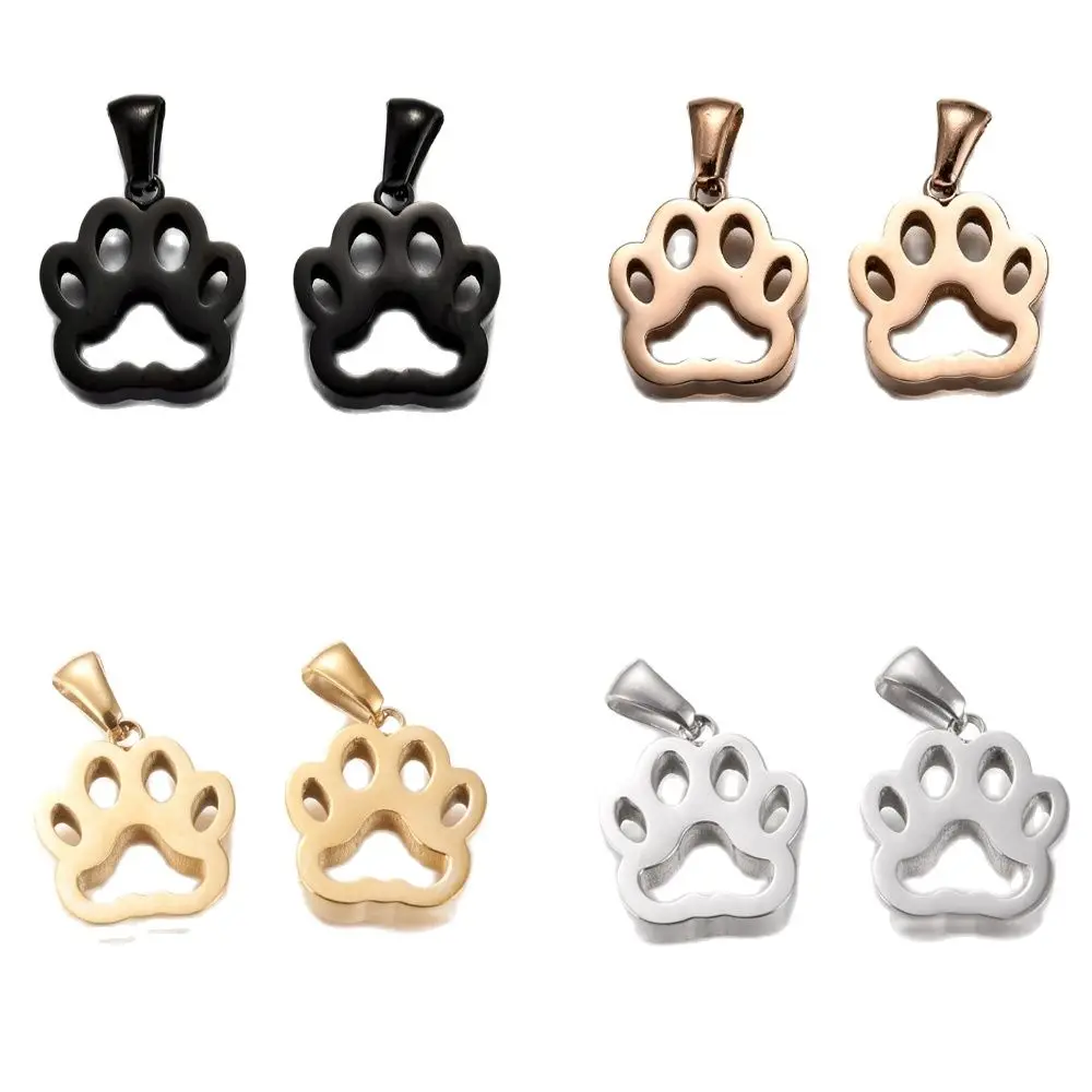 10pcs 304 Stainless Steel Dog Footprint Pendants Hollow Charms For DIY Handmade Jewelry Making Necklace Accessories17x15x3.5mm