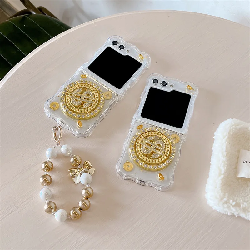 

Personalized Rotating Gold Coins Phone Case for Samsung Galaxy Z Flip 5 4 3 Protective Back Cover for ZFlip4 ZFlip5 Case Shell