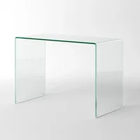 Bent Glass Computer Desk Rectangular Shaped PC Laptop Workstation Table for Home Office, 43.3" L, Clear 1