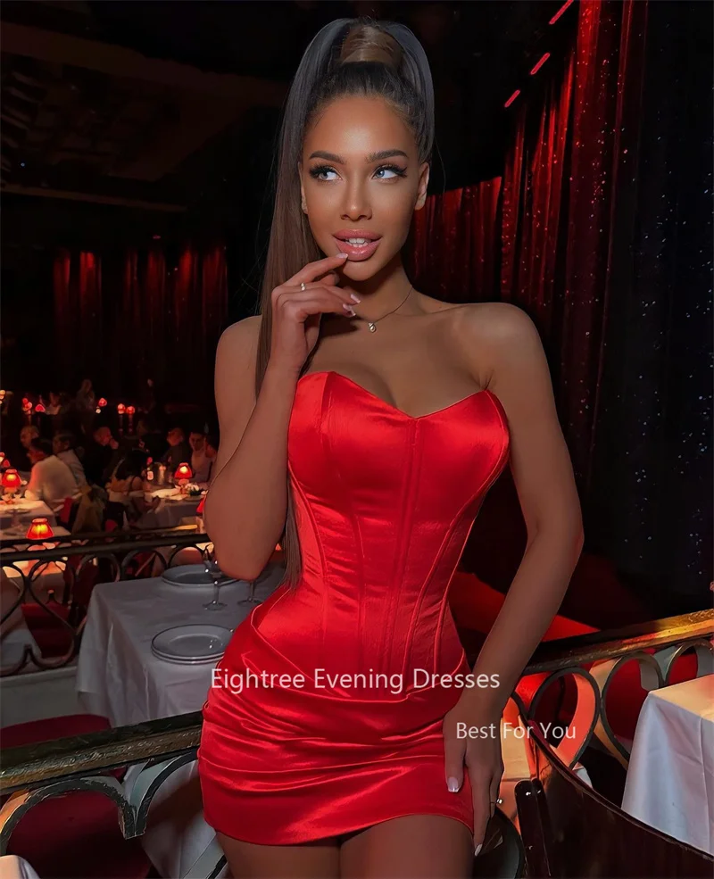 Eightree Sexy Short Red Satin Prom Party Dresses Sweetheart Mini Sexy Simple Cocktail Dress Club Night Event Formal Evening Gown