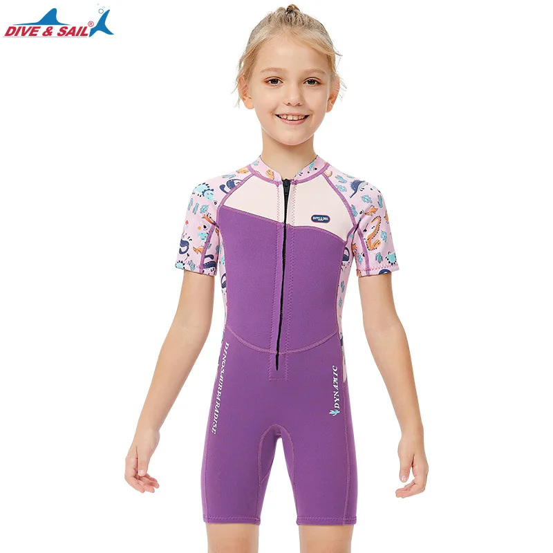 Children's 2.5MM Neoprene One Piece Short Sleeve Swimsuit Kids Warm Cold-proof Swimming Surfing Diving Suit Shorty Wetsuit 3