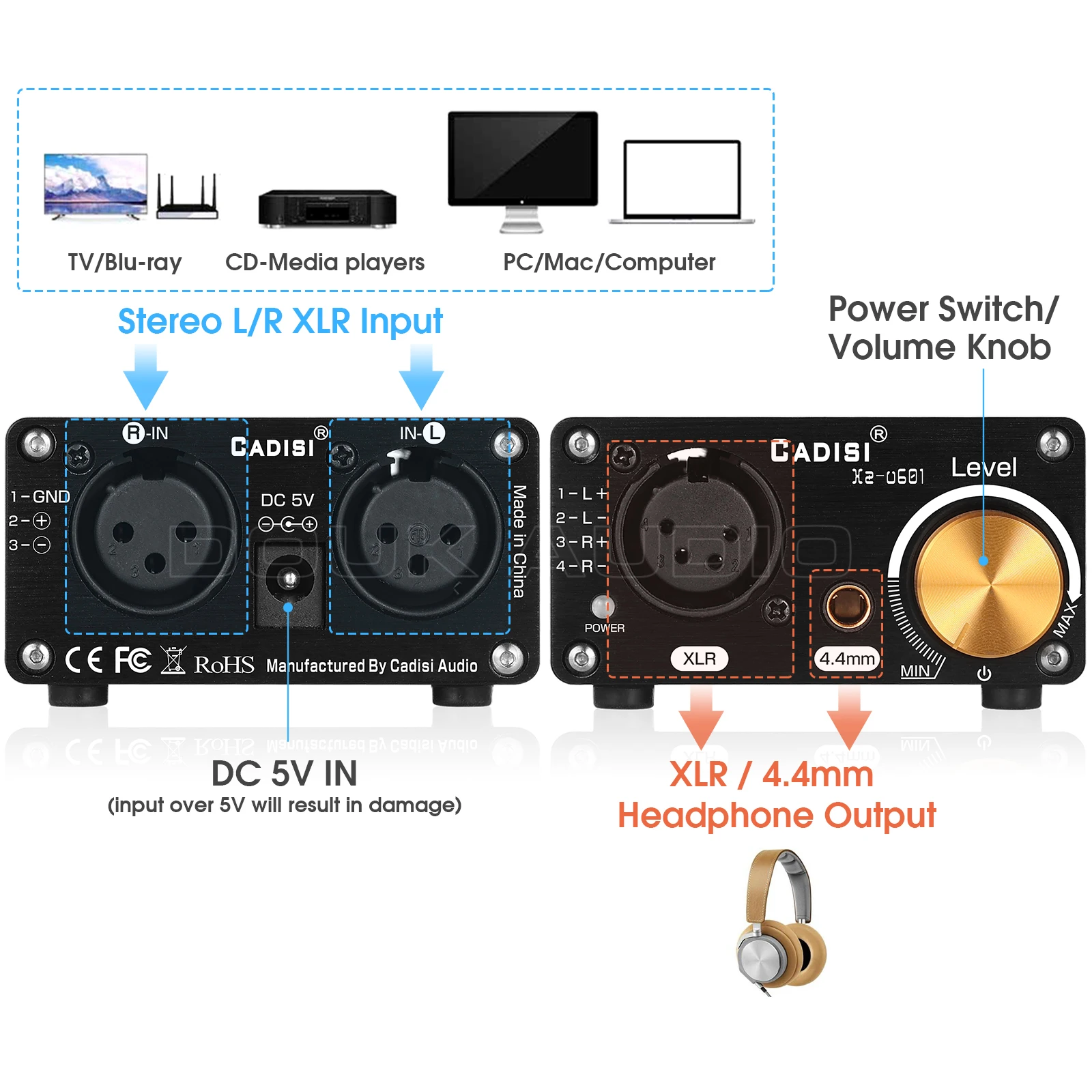 Douk Áudio Mini Totalmente Equilibrado Amplificador de Fone de Ouvido Estéreo Áudio Amp para Xlr 4.4 mm Fones com Controle de Volume - Image 3