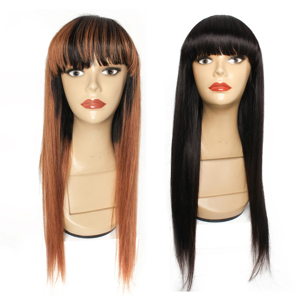 

Glueless Wigs Natural Color T1B30 T1B99J Full Machine Made Wigs With Blunt Bang 150% Density Remy Brazilian Human Hair Gemlong