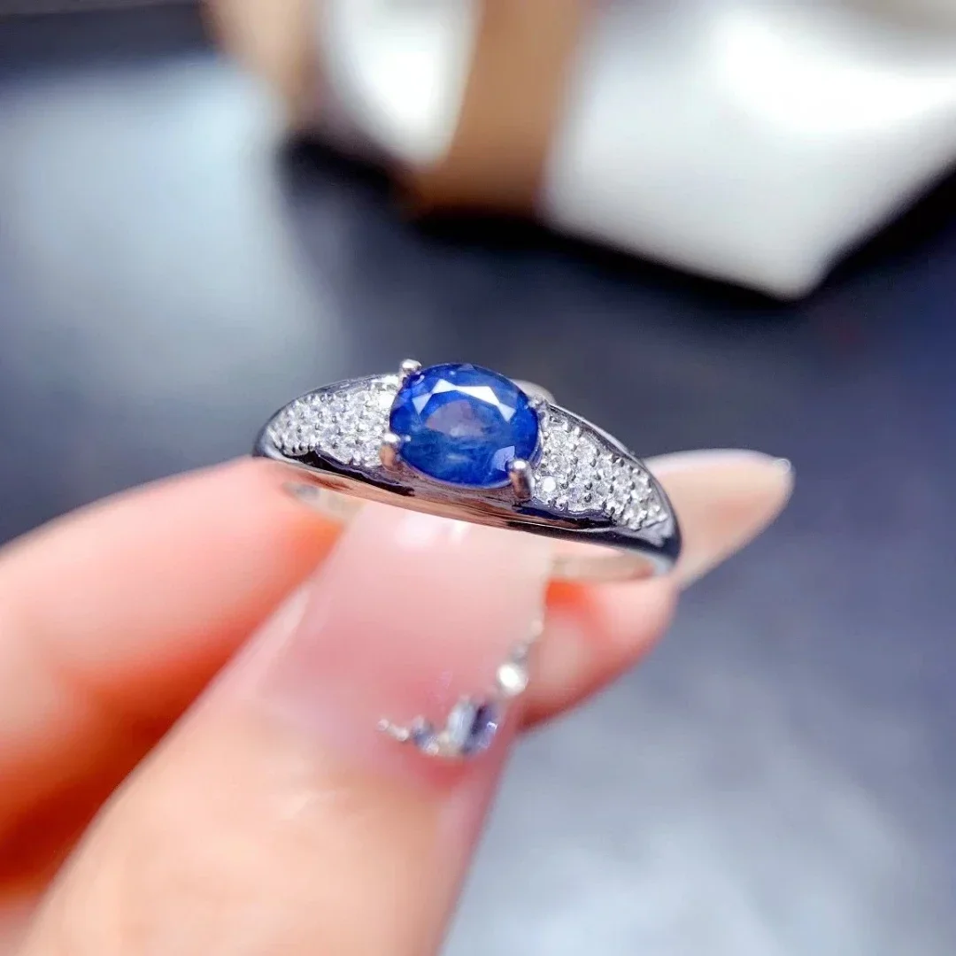 

Royal Blue Sapphire Ring for Office Woman 5mm*7mm 0.7ct Natural Silver Ring 925 Silver Gemstone Gem Jewelry with Gold Plating