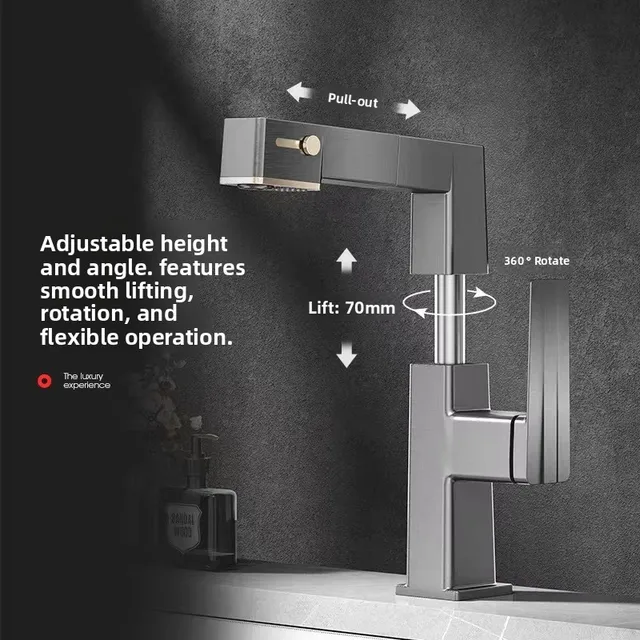 ก๊อกน้ำห้องน้ำดีไซน์หรูหราพร้อมหน้าจอดิจิตอล แสดงอุณหภูมิ น้ำร้อนน้ำเย็น แบบยกขึ้นได้ ดึงออกได้ ใช้ในครัวเรือน รุ่น G3/8G1/2 4