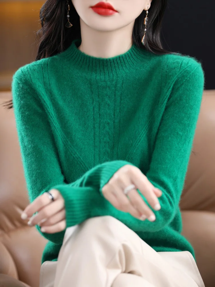 여성용 O-넥 캐시미어 풀오버 100% 메리노 울 스웨터, 기본 스타일 니트웨어, 여성 캐주얼 소프트 점퍼, 가을 겨울