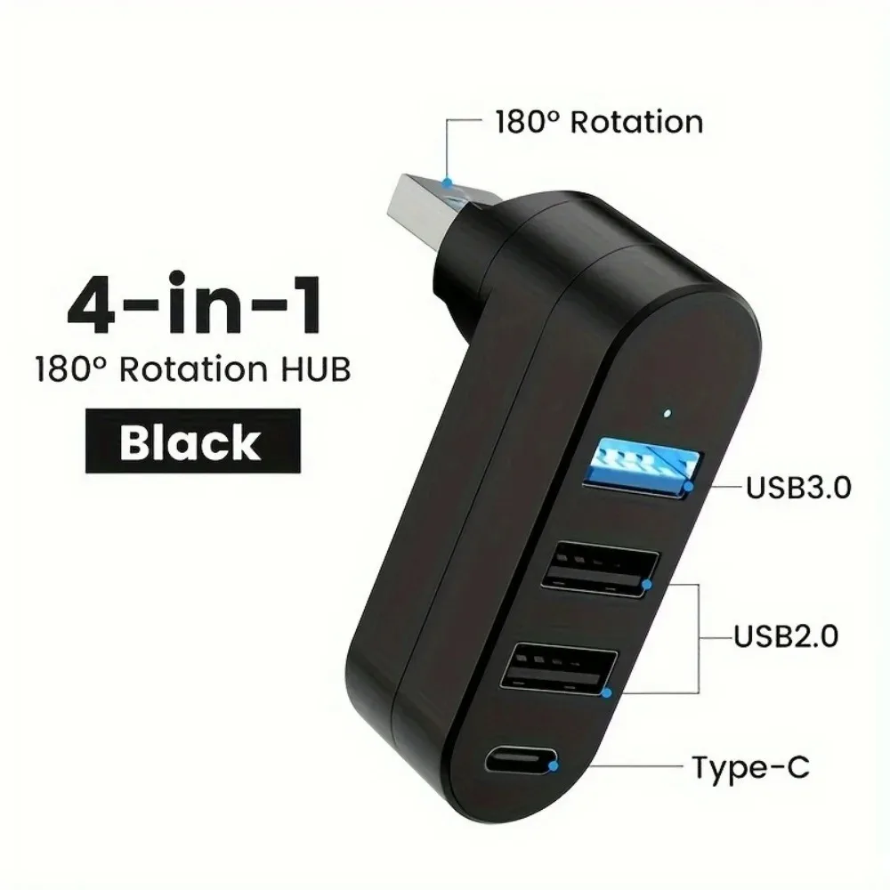 4 em 1 usb 3.0 hub de rotação de 180 graus multi porta tipo-c usb divisor hub adaptador de alimentação expansor múltiplo 2.0 usb 3.0 hub para pc