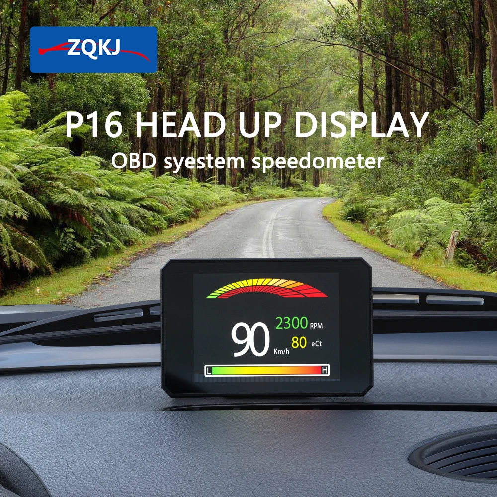Автомобильный бортовой компьютер ZQKJ P16 OBD2 HUD, бортовой компьютер OBD GPS, цифровой измеритель скорости, измеритель оборотов в минуту, автомобильные аксессуары, сигнализация температуры и напряжения воды
