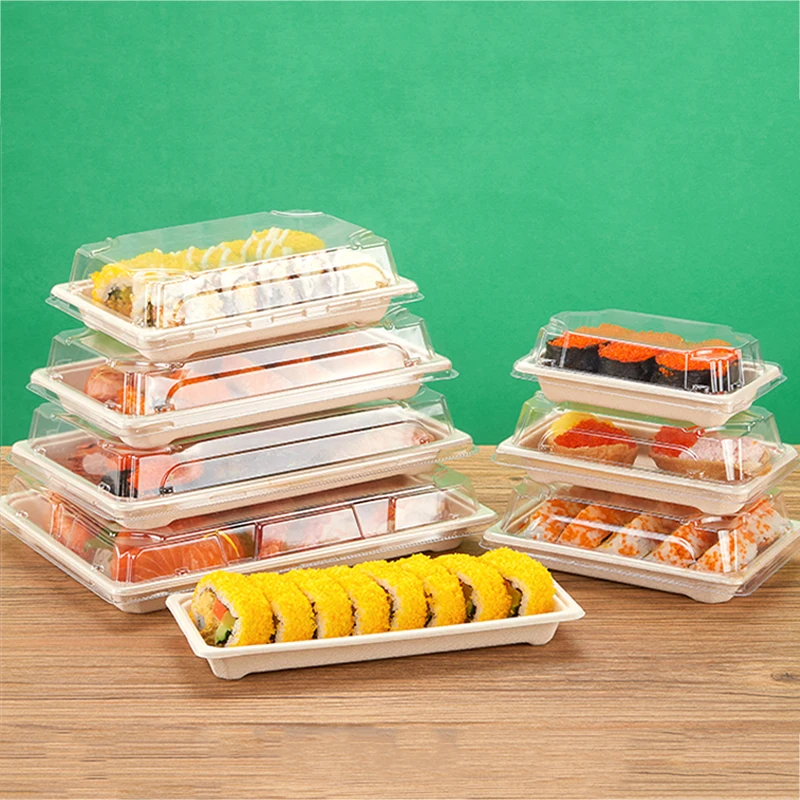 Sushi Box, Disposable Takeaway Packaging Tool, Environmentally Friendly Degradable Rectangle Japanese Tray, Wheat Color