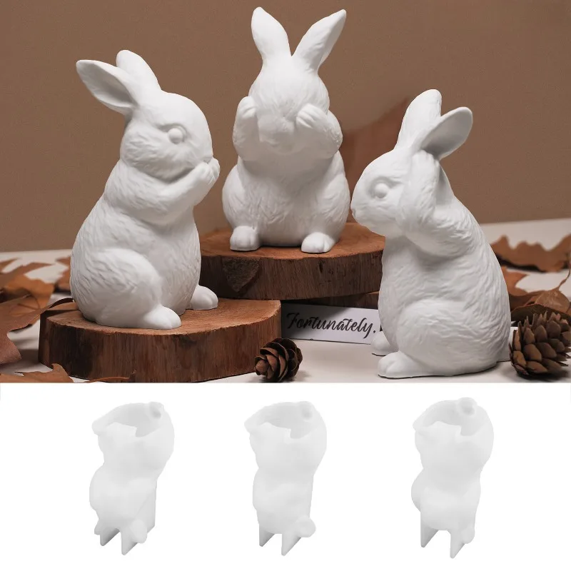 3D Rabbit Candle Silicone Mold Easter Bunny Ornament Plaster Concrete ...
