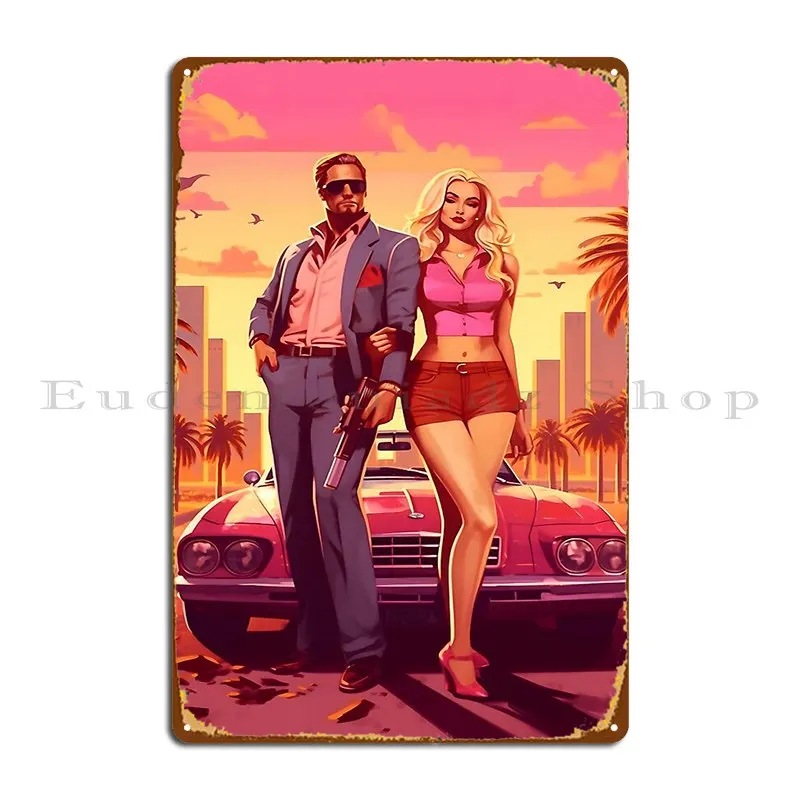 Retro Reverie Miami Vice Edition Metal Plaque Cinema Painting Wall Decor Print Wall Decor Tin Sign Poster