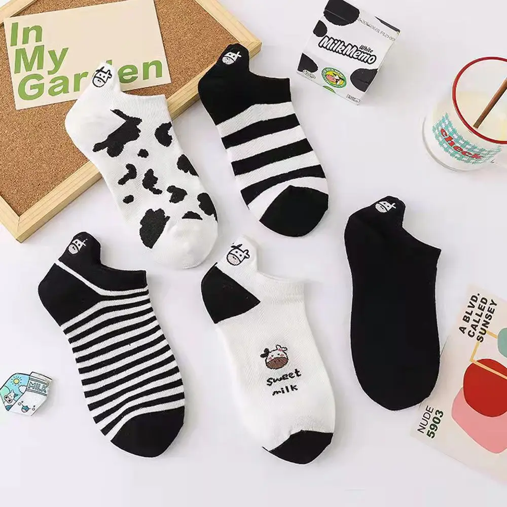 

Boat Socks Kawaii Cow Spot Shallow Mouth Embroidery Short Heel Socks Ankle Socks Women Cotton Socks Embroidery Panda Socks