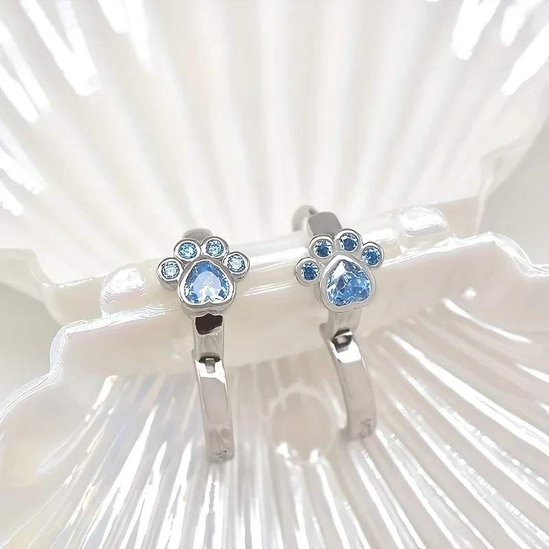 S925 Trendy Creative Cartoon Dog Paw Print Design Stud Earrings Animal Footprint Zircon Decor Stud Earrings