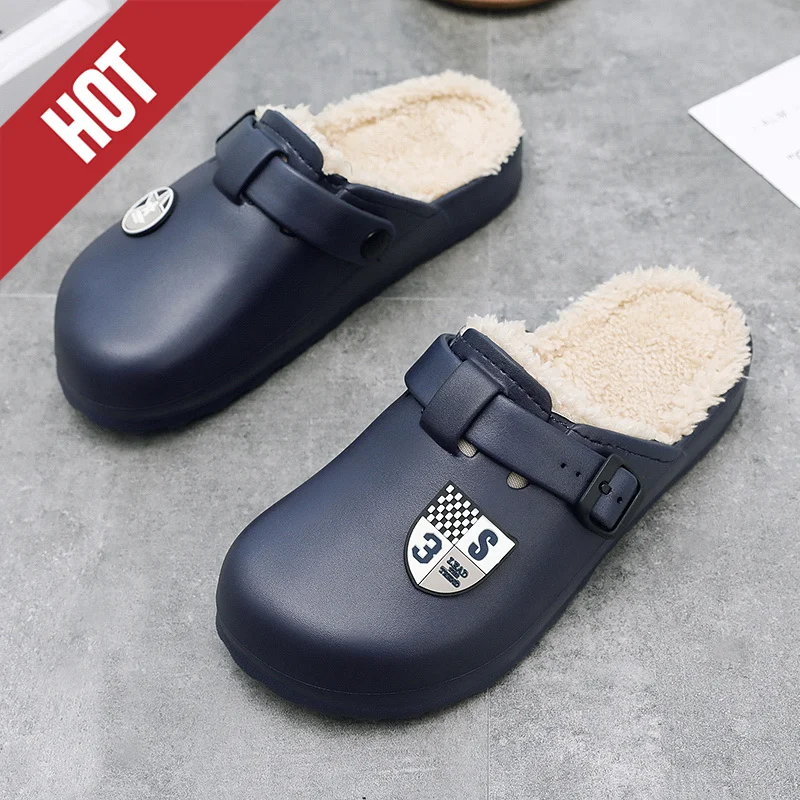 New Fashion Cotton Slippers Men Winter Warm Home Cotton Shoes Waterproof Garden Shoes Indoor Slip on Concise Shoes Home Bedroom