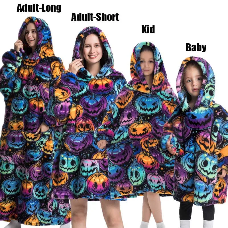 Winter Hoodies Sweatshirt Women Men Pullover Fleece Giant TV Oversized Blanket with Sleeves Adult Halloween Pumpkin Clothing 4