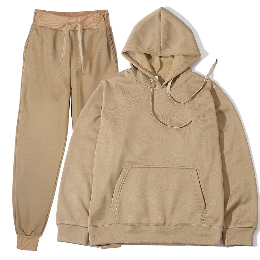 Sports Suit New Women Tracksuit Solid Color Hooded Sport Suits Men Spring Warm Hoodies Casual Long Sleeve Sweatshirts Trousers Two Piece