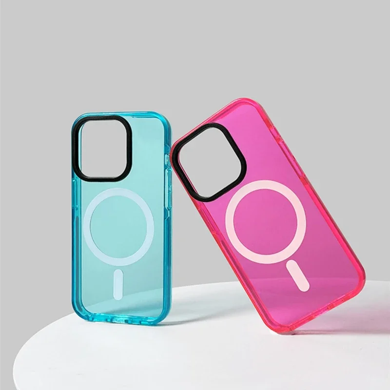 Neon Crystal Clear Magnetic Phone Case with Wireless Charging Compatibility