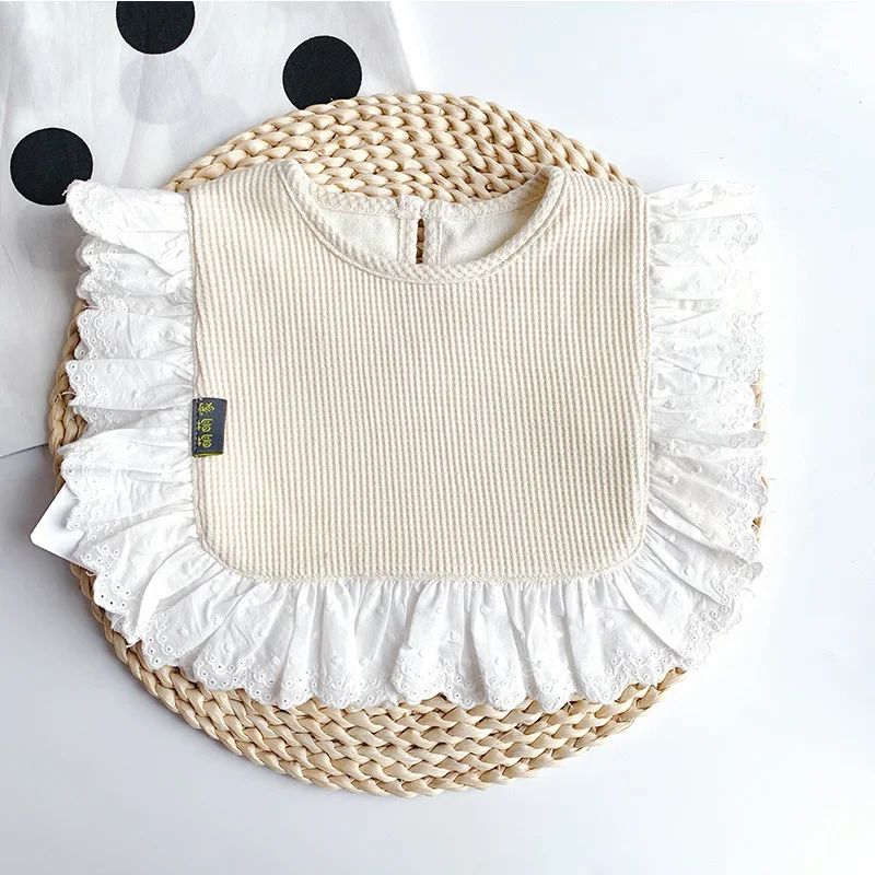 Korean Version Cotton Baby Girl Bib Blouse Drool TowelsWhite Nylon Lace Solid Color Toddler Kids Burp Clothes