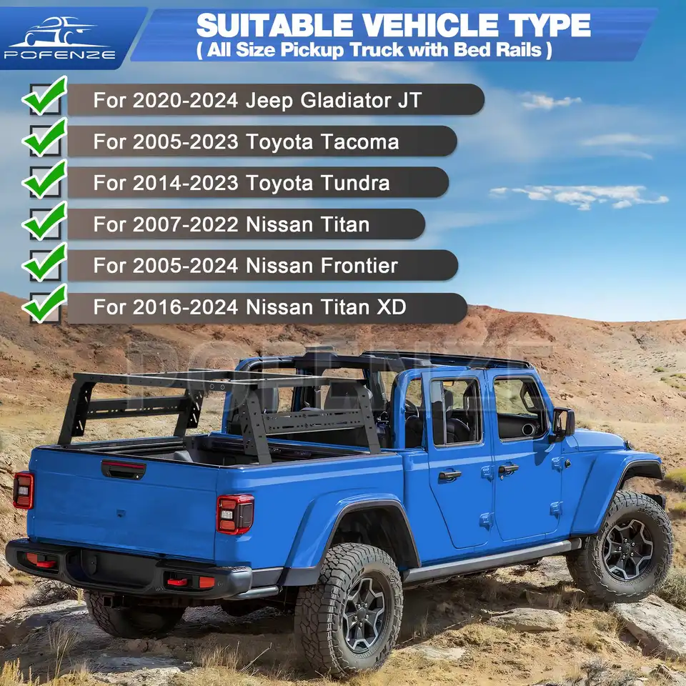 POFENZE Truck Bed Rack For Mid/Full Size Trucks With Bed Rails 18 11 Hight Adjustable 49 2 70 8 Length Truck Rack Tacoma Tundra Gladiator Jt Titan Frontier
