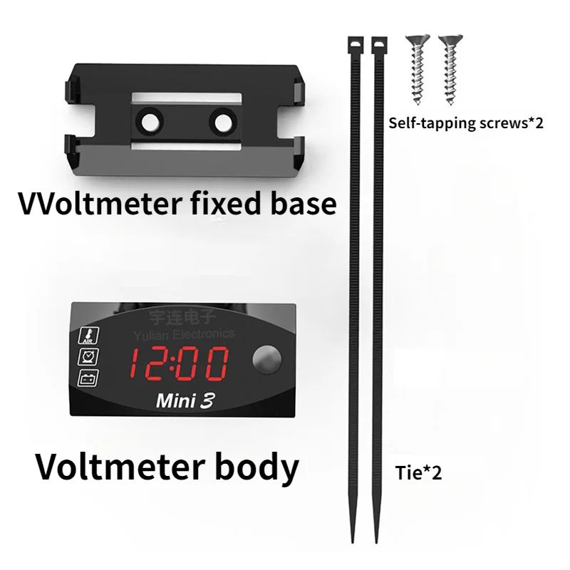 3 In 1 12V Motorcycle Electronic Clock IP67 Waterproof and Dustproof Voltmeter LED Digital Display Thermometer Time Clock