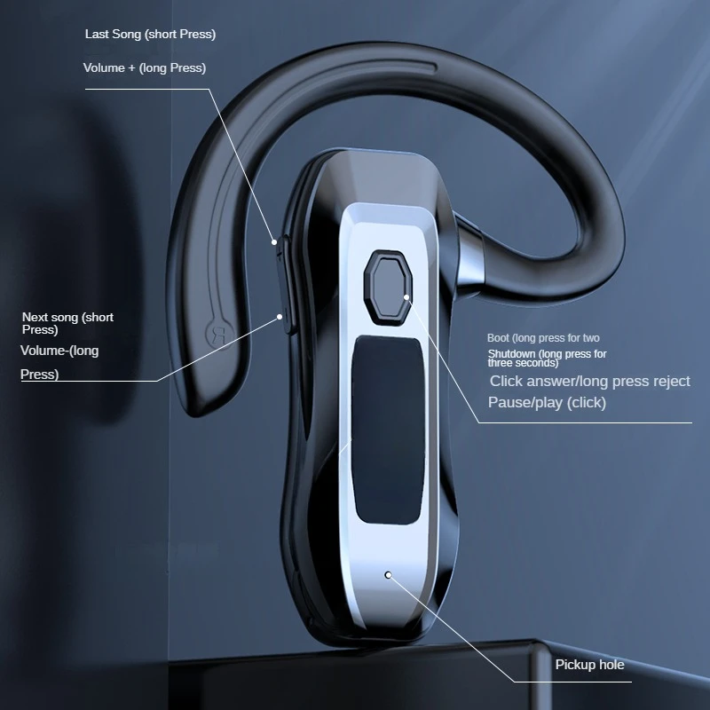 Single Ear Wireless Headset Driving HeadPhones Business Noise Cancelling Headset Sports Earhook Earphones Long Battery Life 6