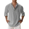 Streetwear Men Lightweight Shirts Long Sleeve Henley Cotton Linen Shirts for Men Beach Hawaiian Shirts Breathable Collar Tshirts 4