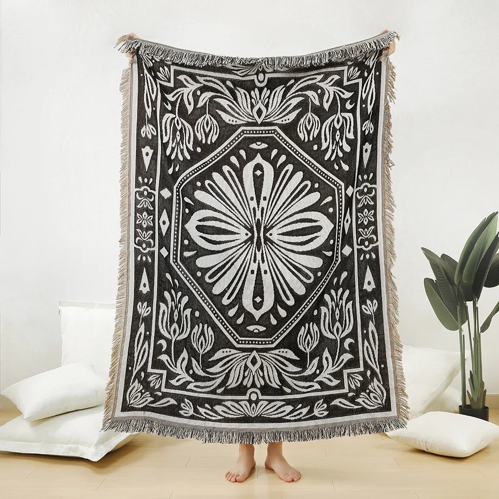 

Tassel Sofa Throw Blanket Knitted Rugs Beach Towel Pet Mat Picnic Cloth Bedside Blankets Outdoor Bench Towel Bohemian Tapestry
