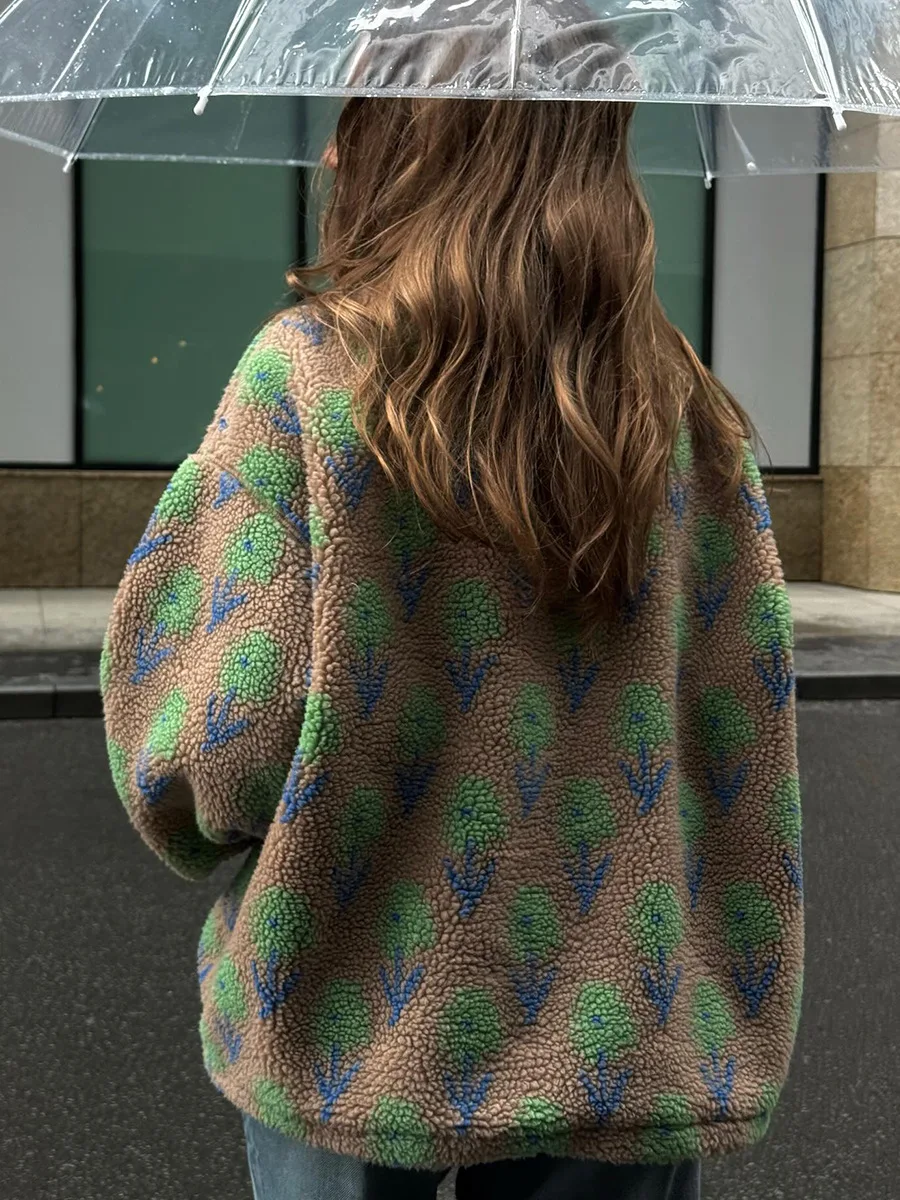 Bornladies Women's Autumn Winter New Fleece Jacquard Sweatshirt Half Zip Loose Hoodies High Neck Sweatshirt