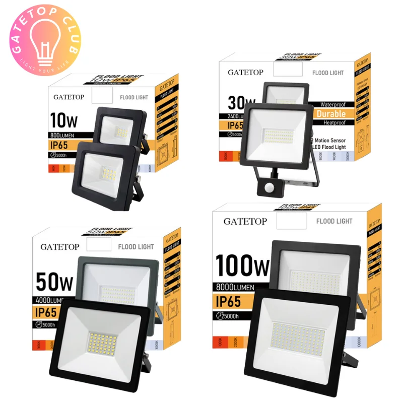 LED FloodLight IP67 Waterproof AC220V 10W-100W IP65 Outdoor Garden Projector Lighting Spotlight Wall Flood Lights Motion Sensor 2 pack motorcycle led driving fog lights 180w white and amber led pods projector lights spotlight