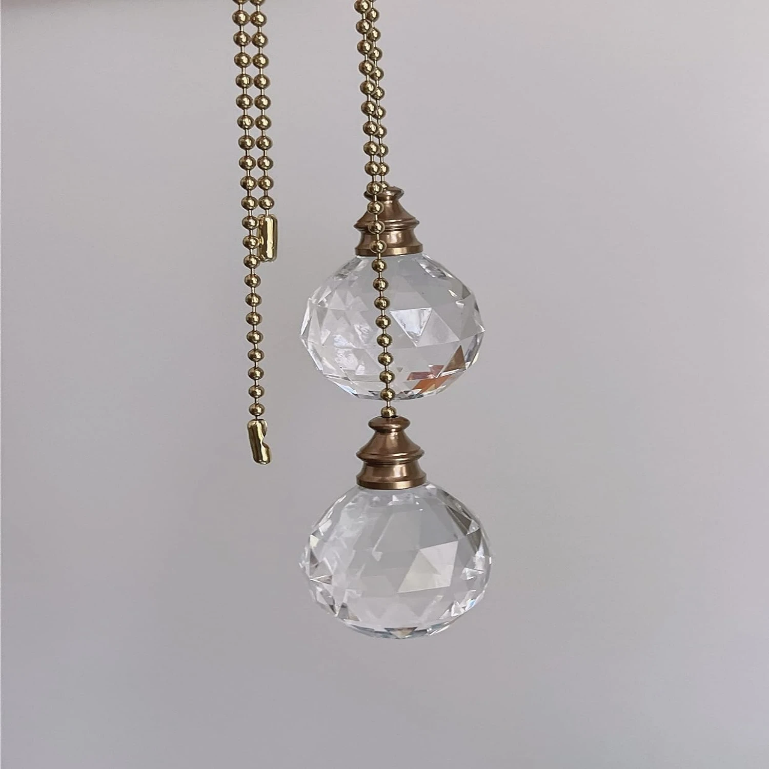 Elegant and Stunning Set of 2 Gold Chain Ceiling Fan Pulls with Beautiful Clear Acrylic Crystal Ball-Perfect for Adding a Touc