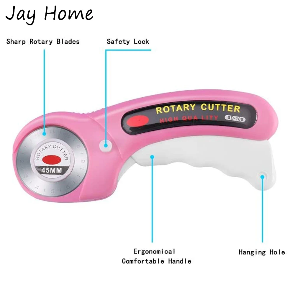 45mm Rotary Cutter with 5pcs Replacement Blades & Sewing Clips & Fabric Marker Pen for DIY Sewing Fabric Leather Quilting