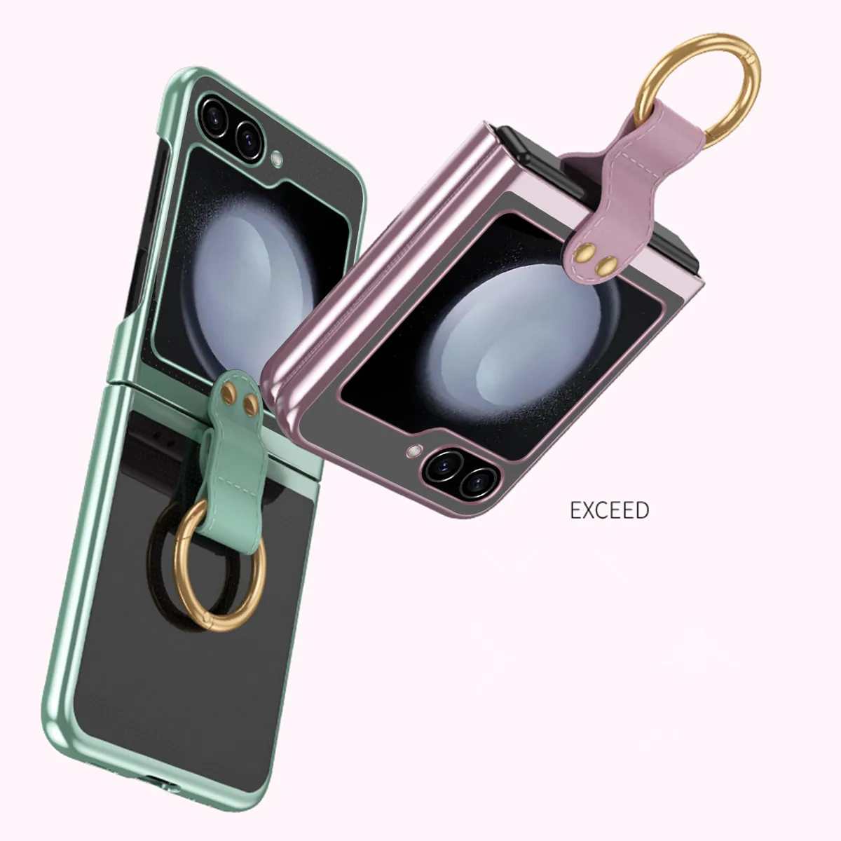 Electroplated Transparent Clear Case for Samsung Galaxy Z Flip 5 Flip5 Ring Holder Bracket Shockproof Glossy Cover Glass Film