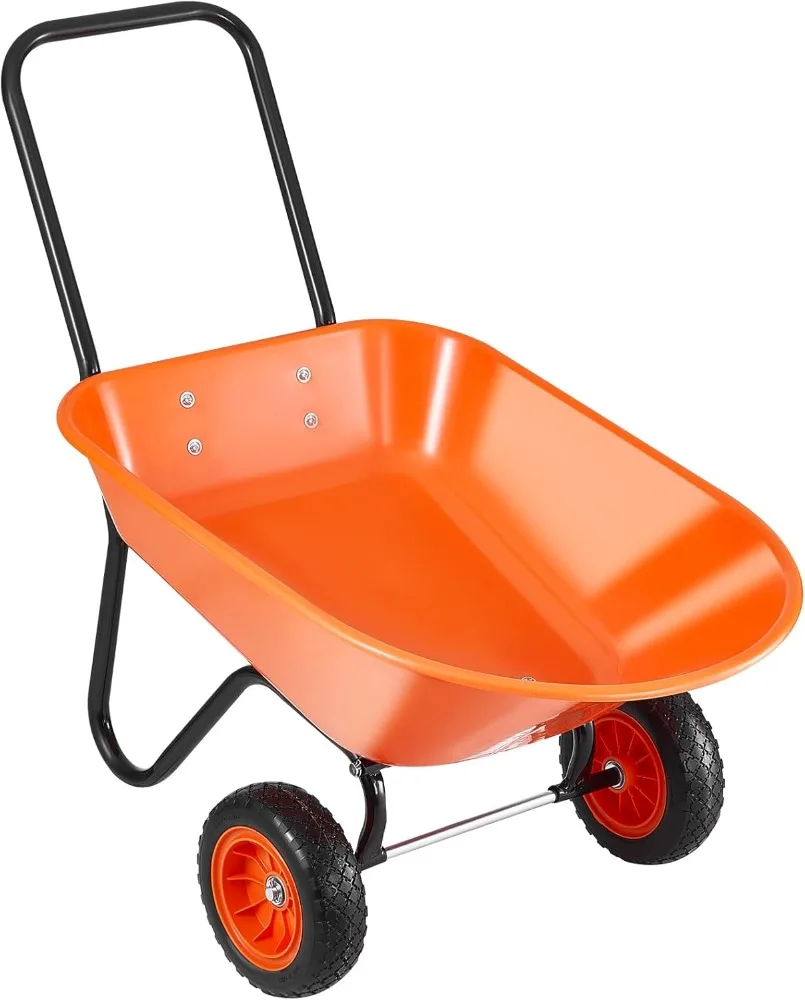 Wheelbarrow Cart，2 Wheels Garden Dump Cart, Garden Wagon with Handle, 10" Wide Track Wheels, Easy Loading Utility Yard Cart