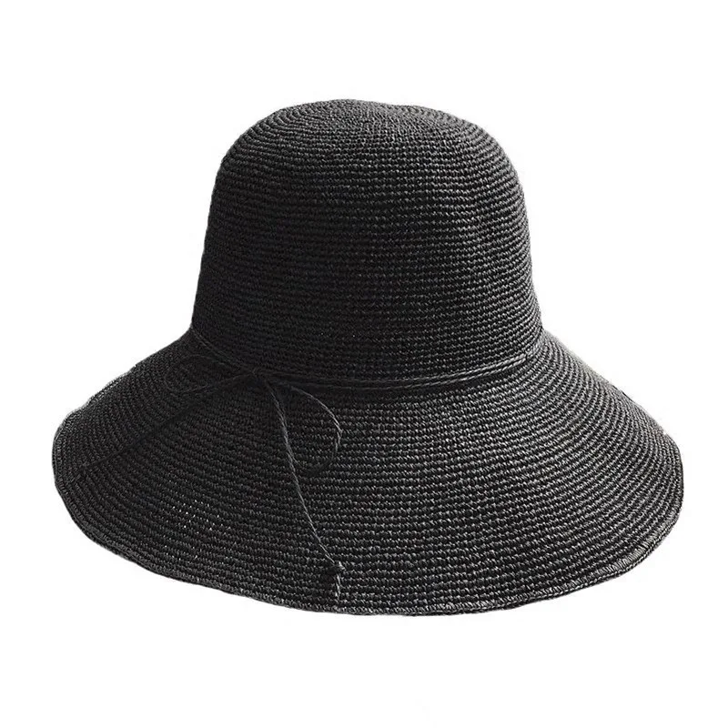 Paper Straw Beach Sun Hat Women Handmade Crochet Straw Hat Ladies Spring Summer Bucket Big Brim Foldable Floppy Cap sun hat sun protection hat