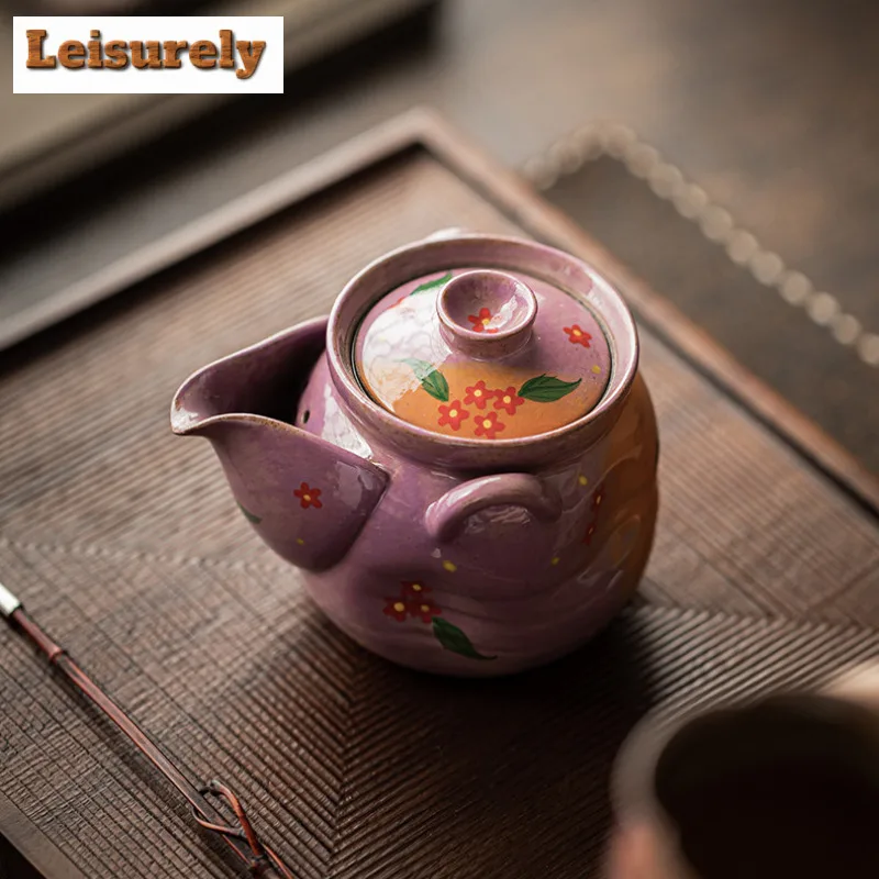 110ml Powder Yin Purple Hand-painted Small Flower Teapot Antique Tea Infuser Pot Tea Making Kettle With Filter Cha Ornaments