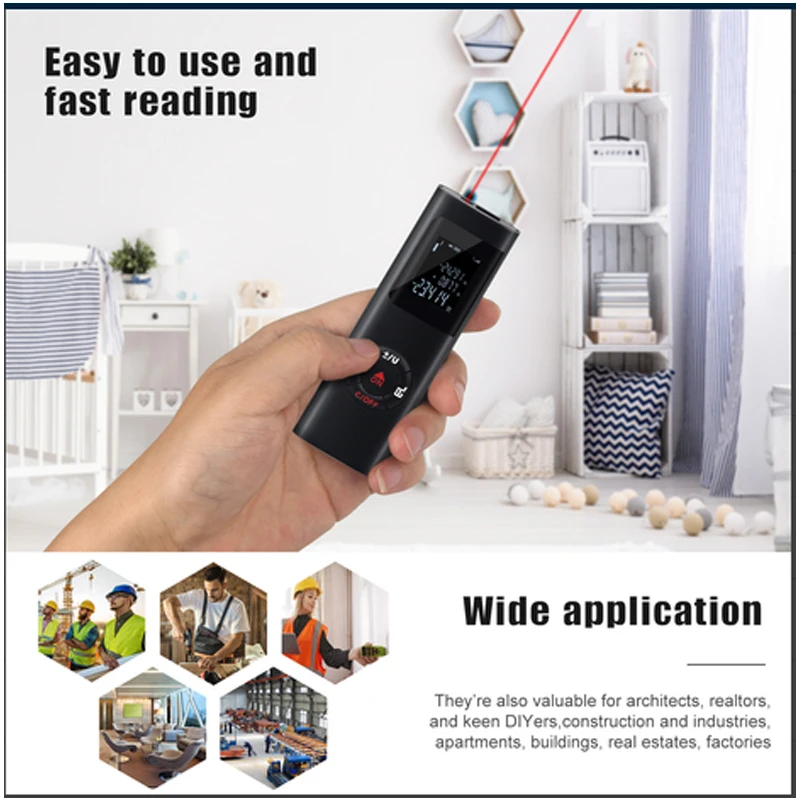 40m Portable Laser Distance Meter HD Backlight Digital Range Finder