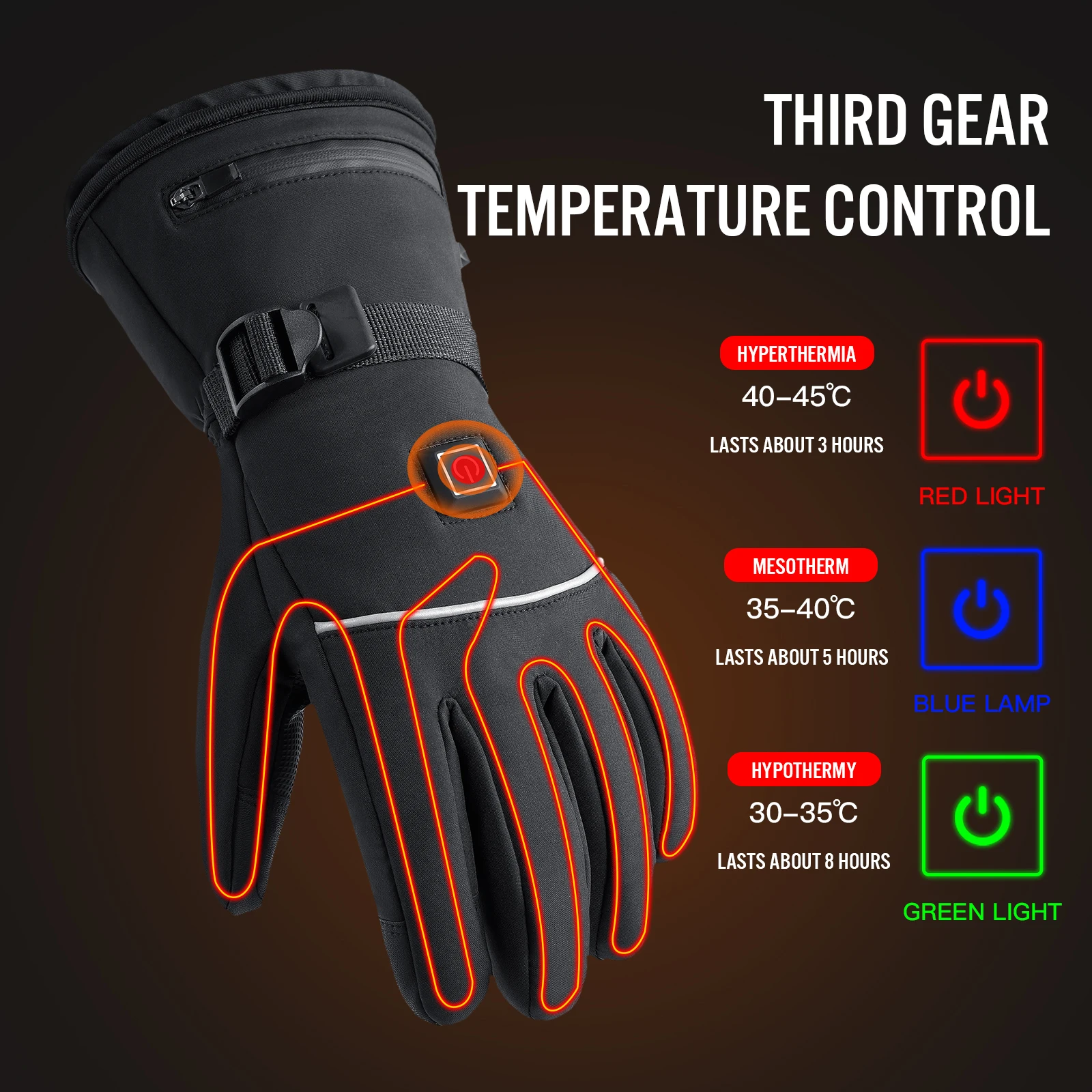 Winter Outdoor Heating Ski Riding Gloves Black Waterproof With Battery Warm Electric Heating Temperature Control Cycling Gloves