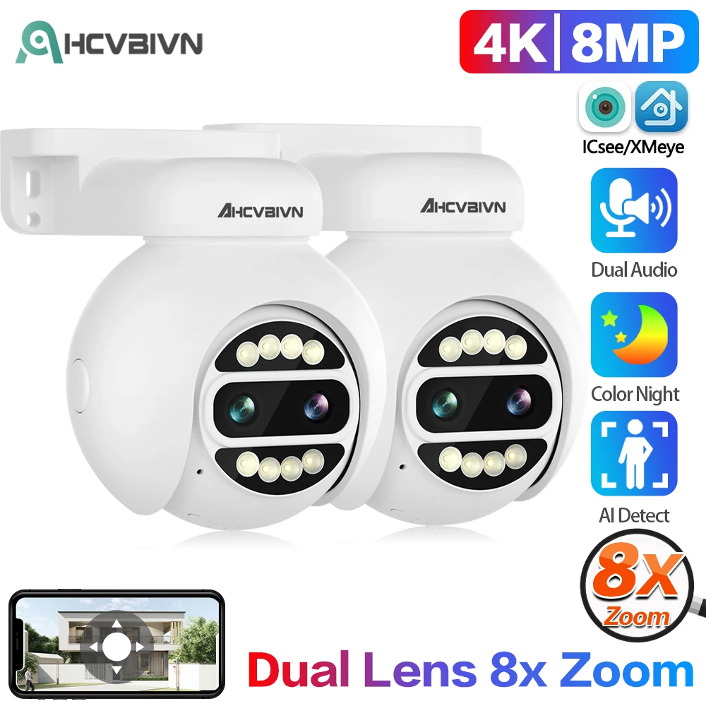 

4K 8MP PTZ Camera POE 8X Zoom Security Outdoor Color Night Vision Smart AI P2P Pan Tilt With Motion Detection Two Way Audio Cam