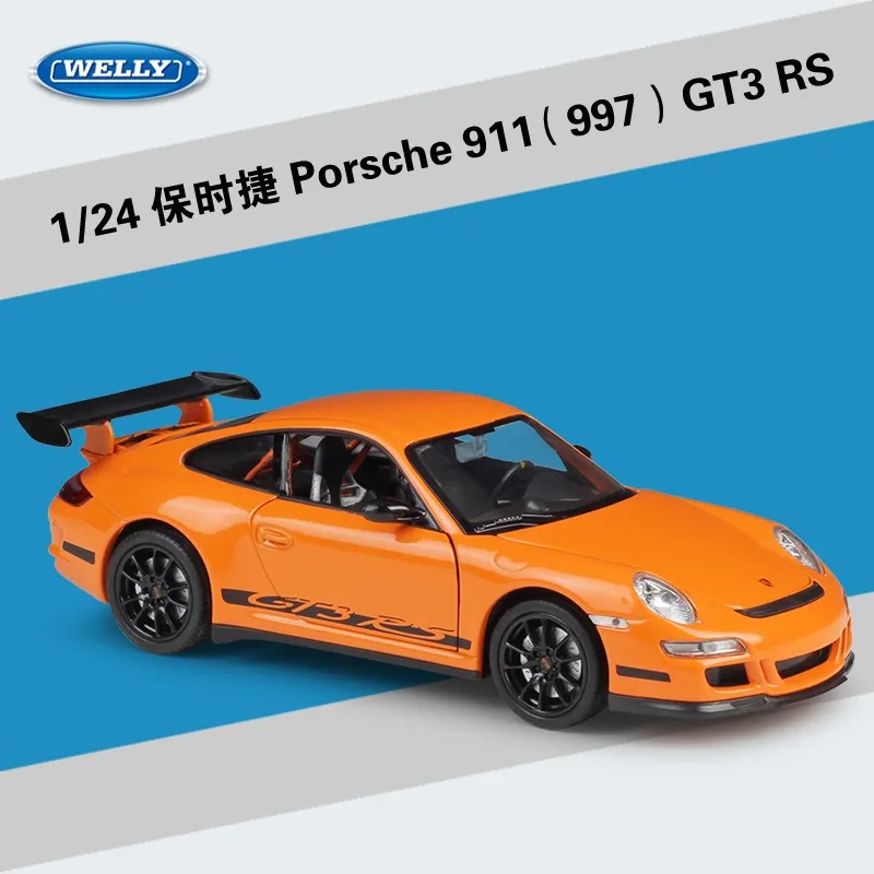 Новая модель спортивного автомобиля WELLY 1:24 Porsche 911GT3 RS 997, модель автомобиля из сплава, украшения, Коллекционирование, подарок для детей на день рождения