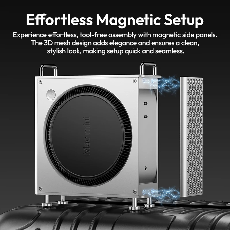 Ulanzi QT01 Mac Mini Aluminum Alloy Case for Mac Mini M4/M4 Pro with Magnetic Side Stand Dustproof Shockproof Protective Case