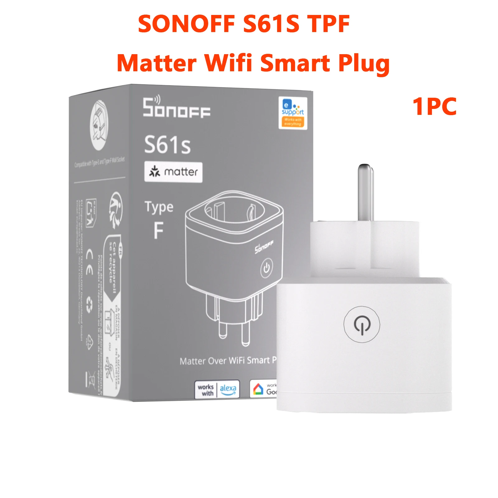 SONOFF S61S TPF16A 매터 오버 와이파이 스마트 플러그 스마트 홈 타이머 소켓, Alexa, Google Home, eWeLink 앱 원격 제어 지원