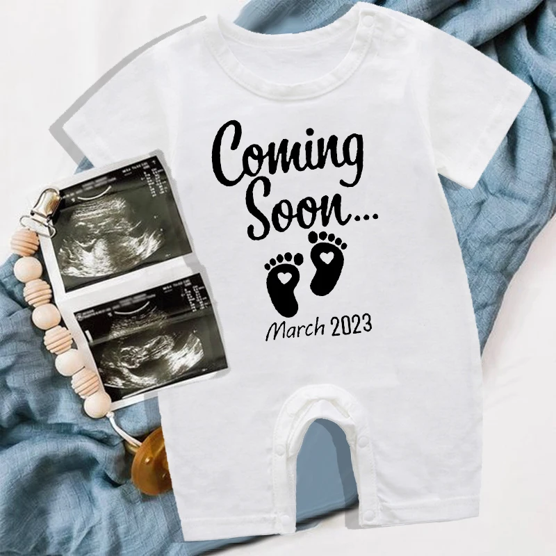 

Coming Soon Newborn Baby Announcement Baby Bodysuits cotton Boys Girls Romper Body Pregnancy Reveal Clothes baby shower gift