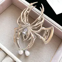 Gothic Spider Shaped Hair Claw Clip for Women Hollow Out Metal Imitation Pearl Shark Clips Charms Cool Girls Hair Accessories M 2