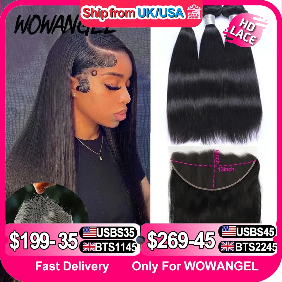 13x6 HD Lace Frontal with Bundles 5x5 HD Lace Closure Brazilian Straight Human Hair Extension For Women