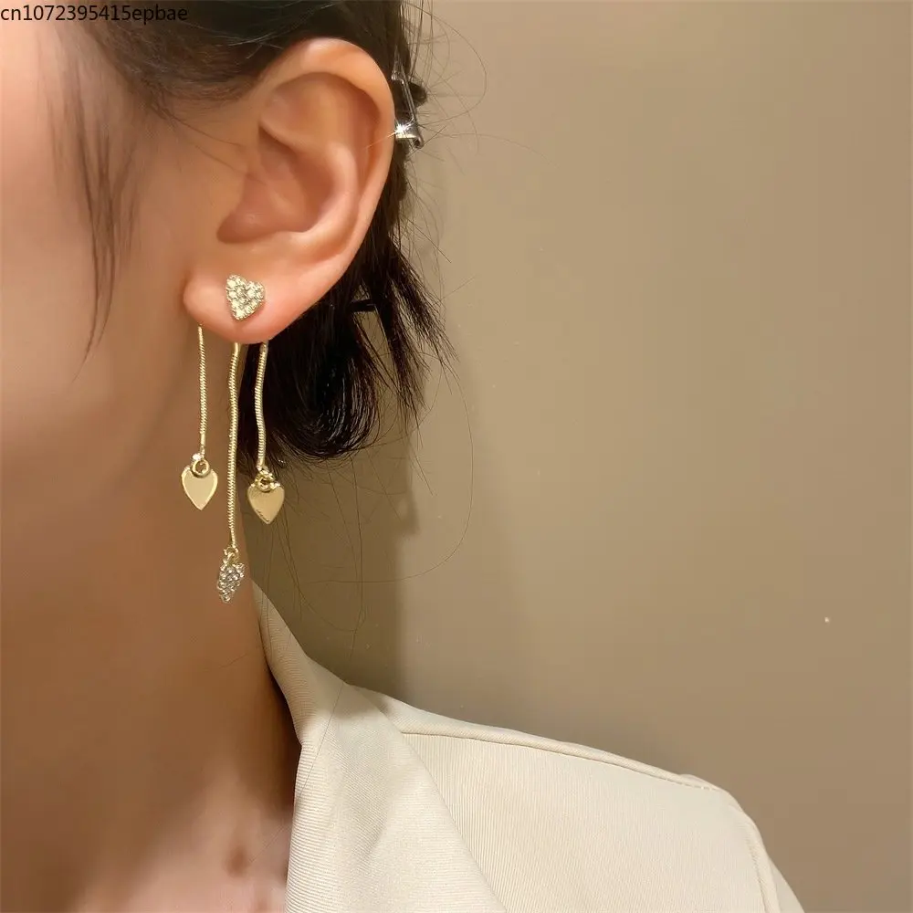 

Heart To Heart Tassel Earrings Women's Fashion Light Luxury Small Design Cubic Zirconia Heart-shaped Earrings Net Red Earrings