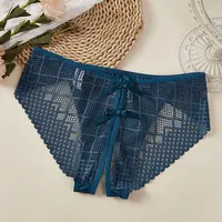 Sous-vêtements Sexy à entrejambe ouvert pour femmes, culotte taille basse, haute élasticité, nœud ajouré, grille, pas besoin de enlever, Breifs fins et doux 3