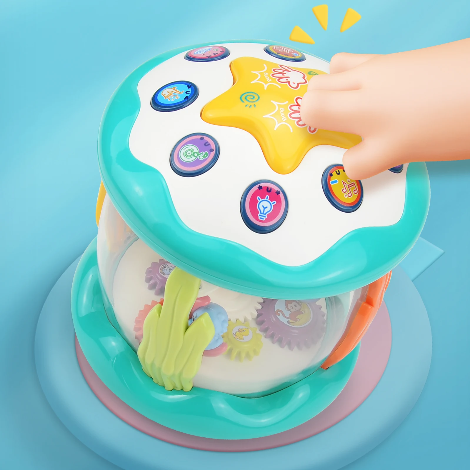 Baby multifunctional light and music hand drum, rotating projection drum early education machine, educational toy 4